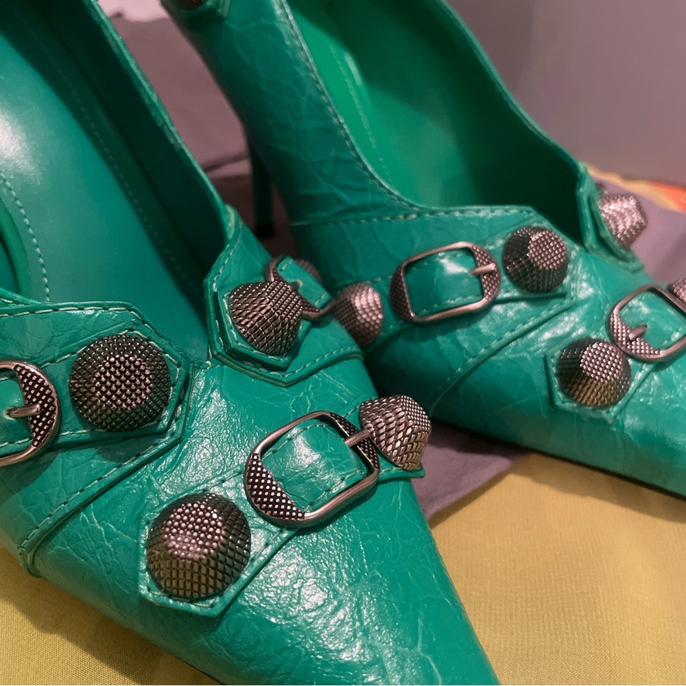 Balenciaga Agneau Arena Cagole Pumps Green Size 7 Made in Italy - Picture 15 of 15